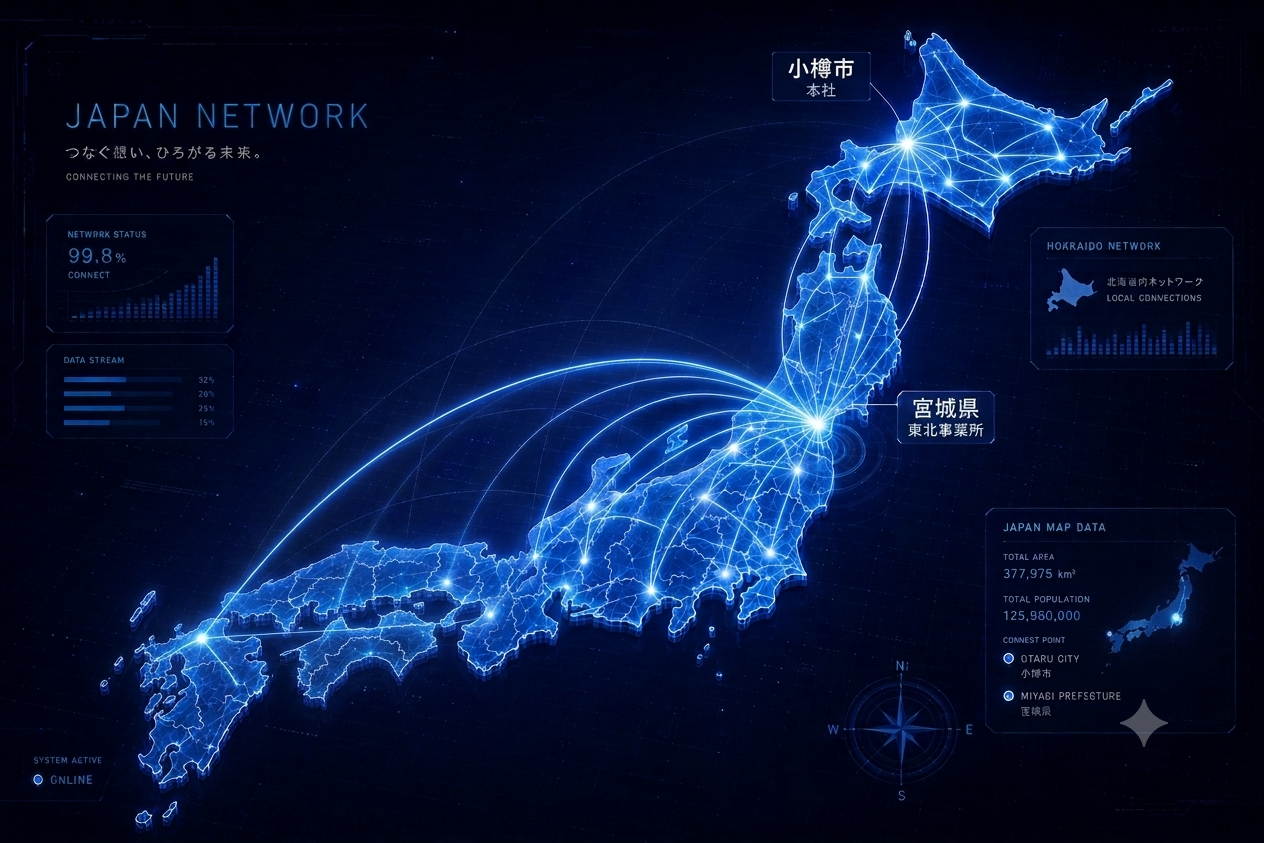 北海道と宮城の地図